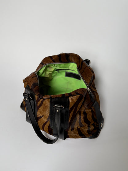 Tiger Print Pony Hair Duffle Bag