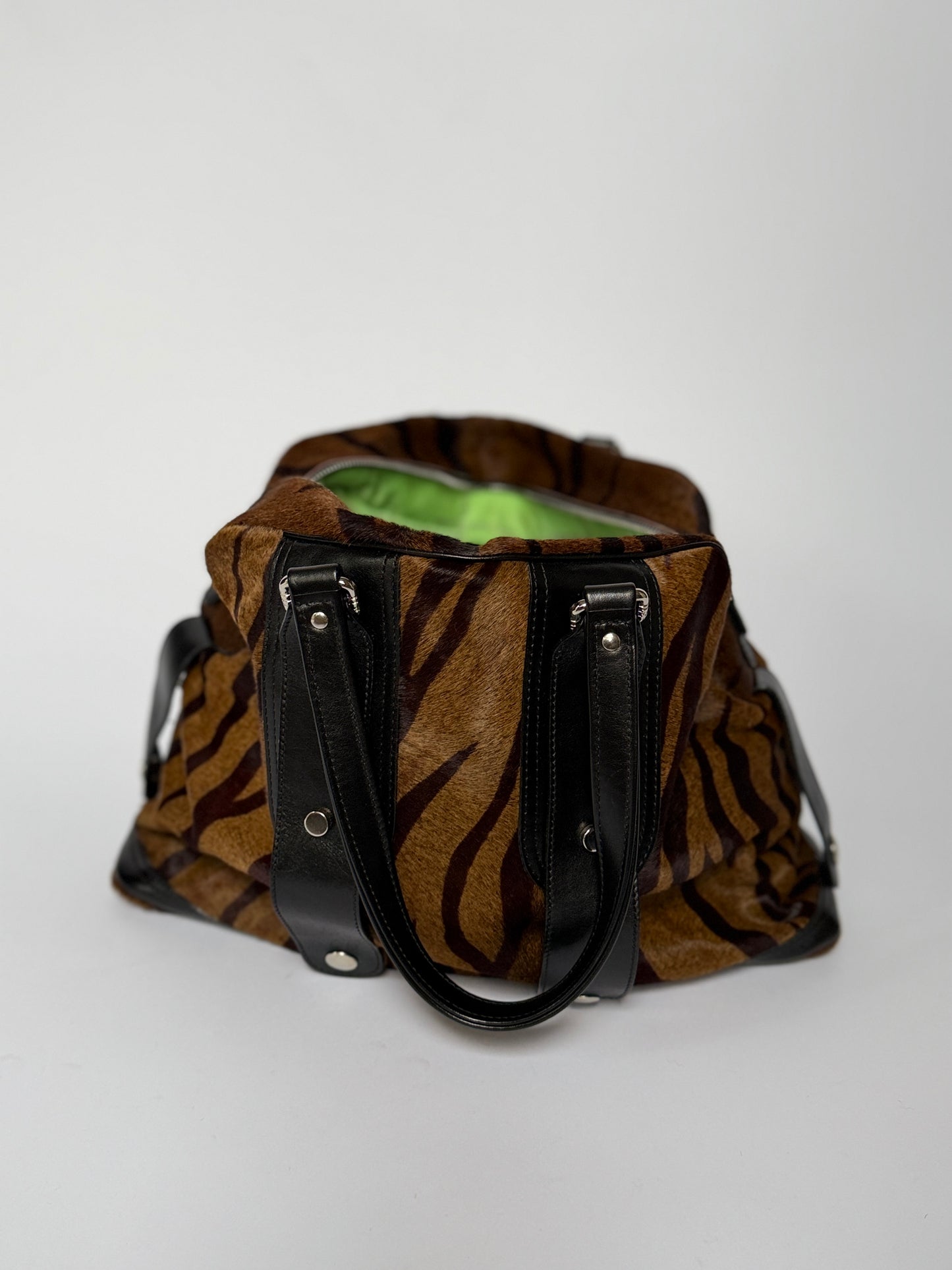 Tiger Print Pony Hair Duffle Bag