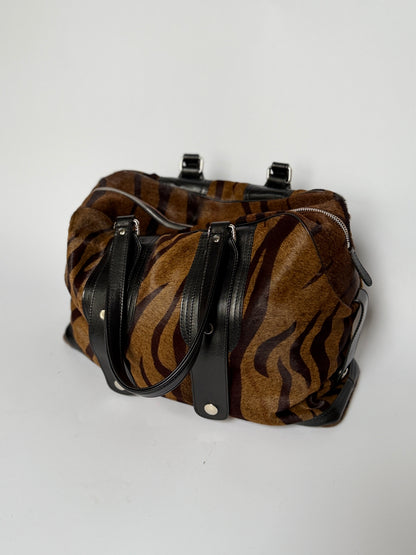 Tiger Print Pony Hair Duffle Bag