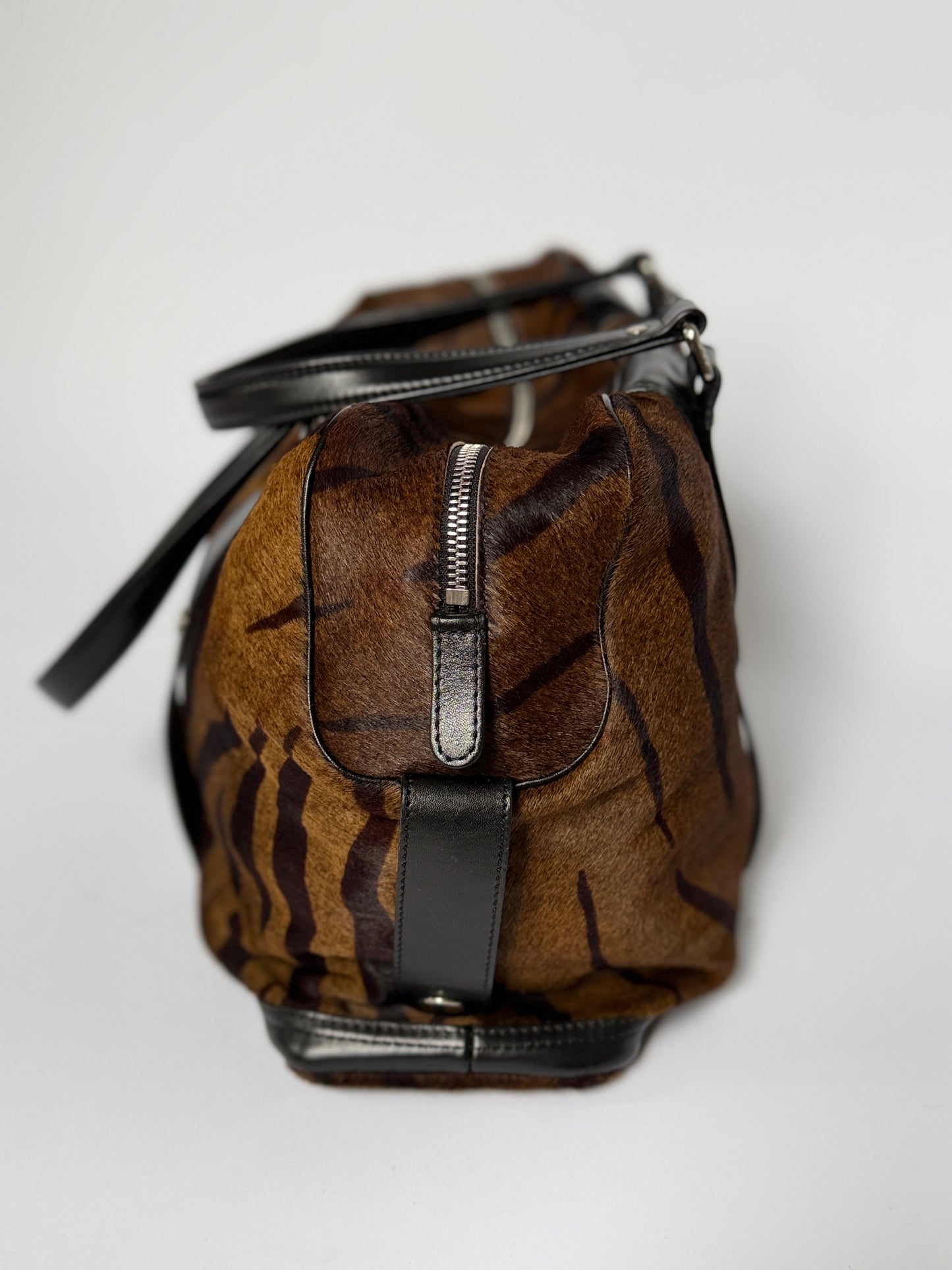 Tiger Print Pony Hair Duffle Bag