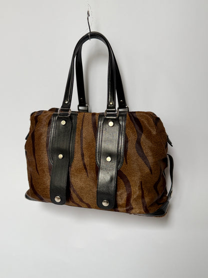 Tiger Print Pony Hair Duffle Bag