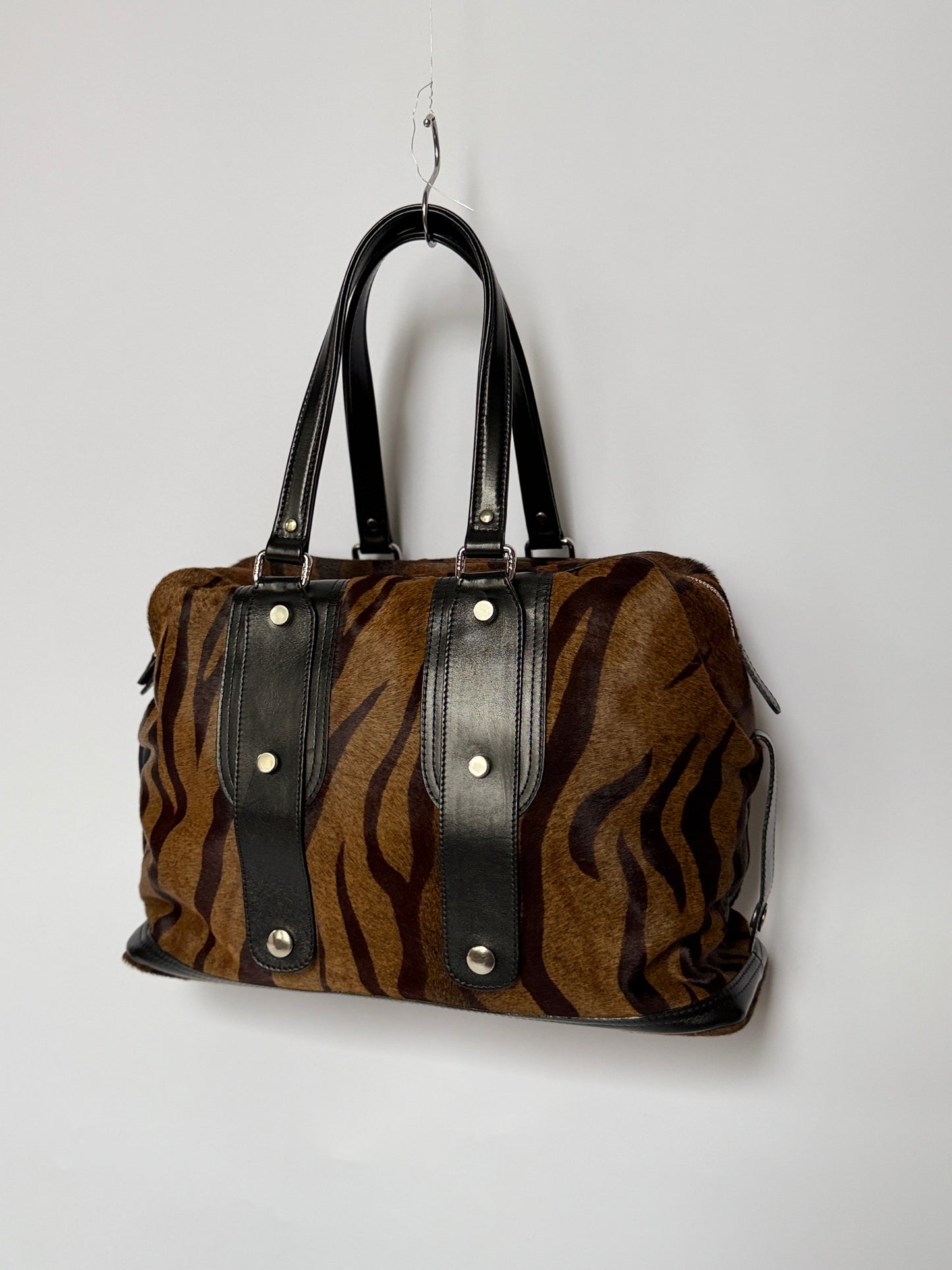 Tiger Print Pony Hair Duffle Bag