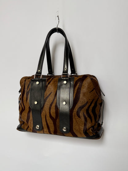 Tiger Print Pony Hair Duffle Bag