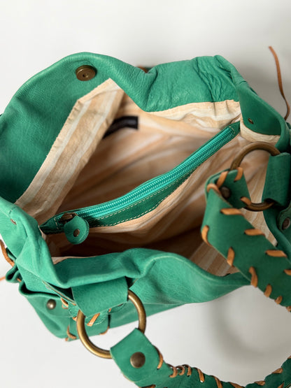 Turquoise Leather Shoulder Bag — Made in Italy