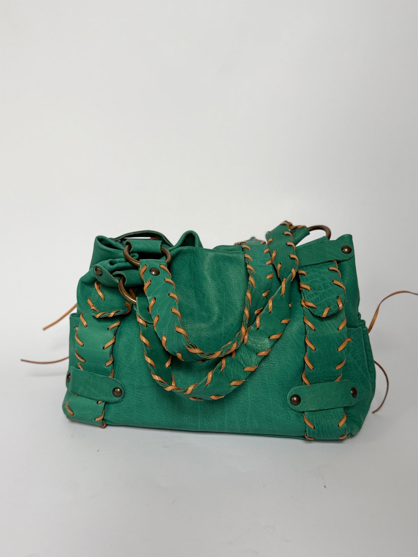Turquoise Leather Shoulder Bag — Made in Italy