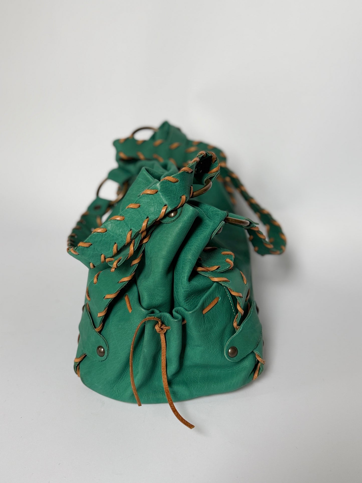 Turquoise Leather Shoulder Bag — Made in Italy