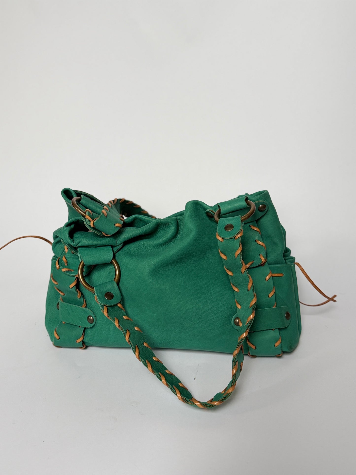 Turquoise Leather Shoulder Bag — Made in Italy