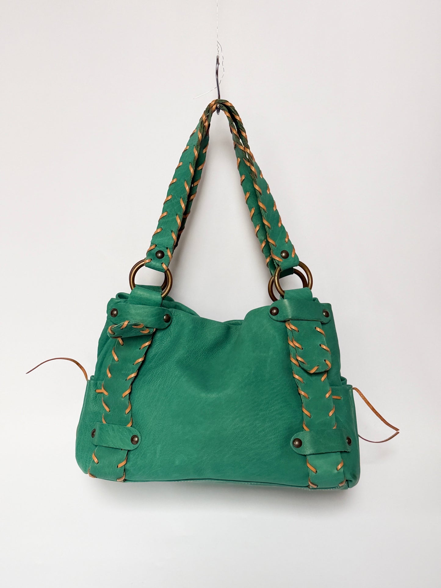 Turquoise Leather Shoulder Bag — Made in Italy