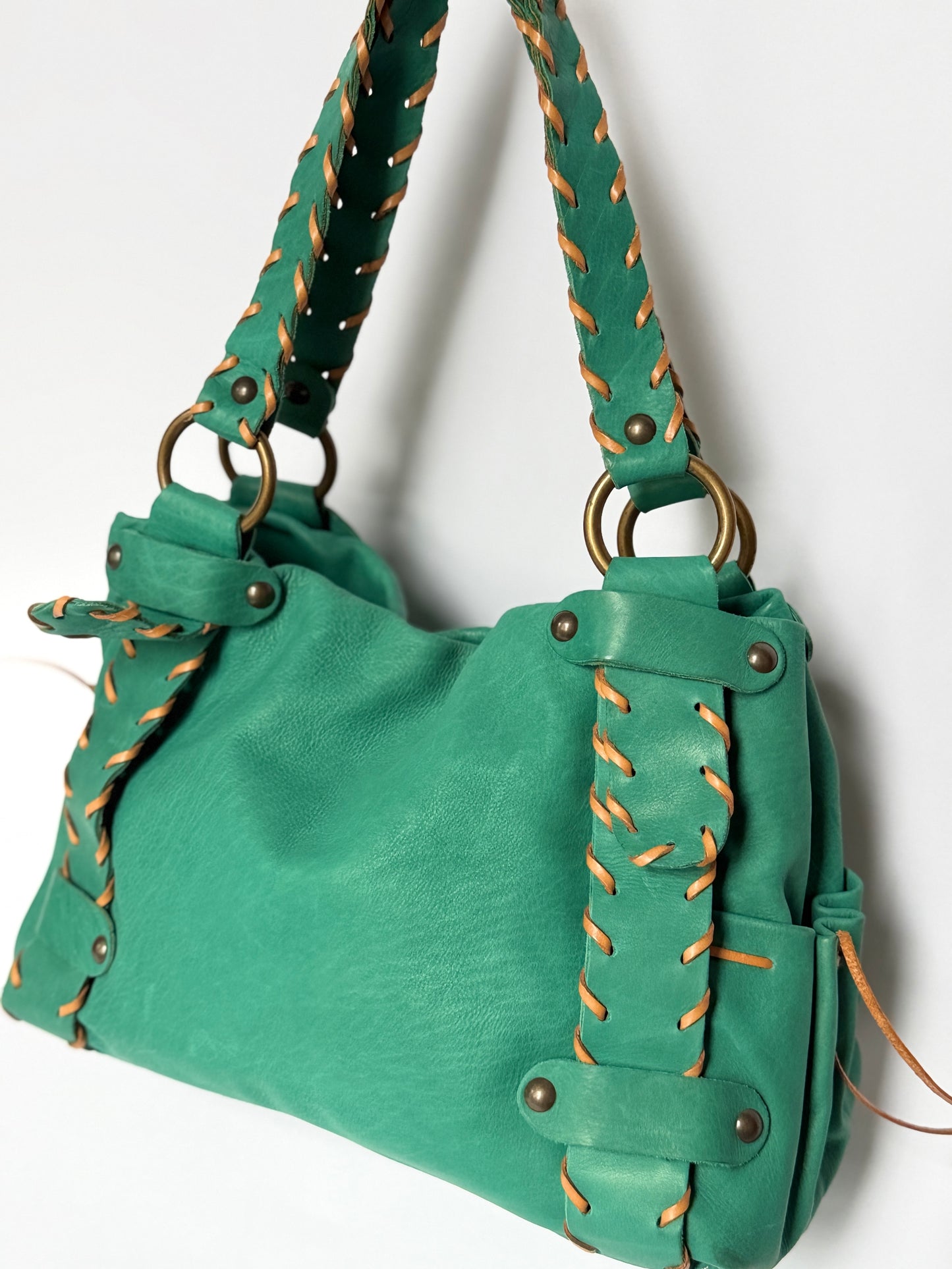 Turquoise Leather Shoulder Bag — Made in Italy