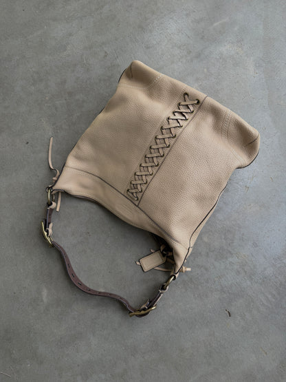 Coach Beige Leather Hobo Bag — Whipstitch Lacing