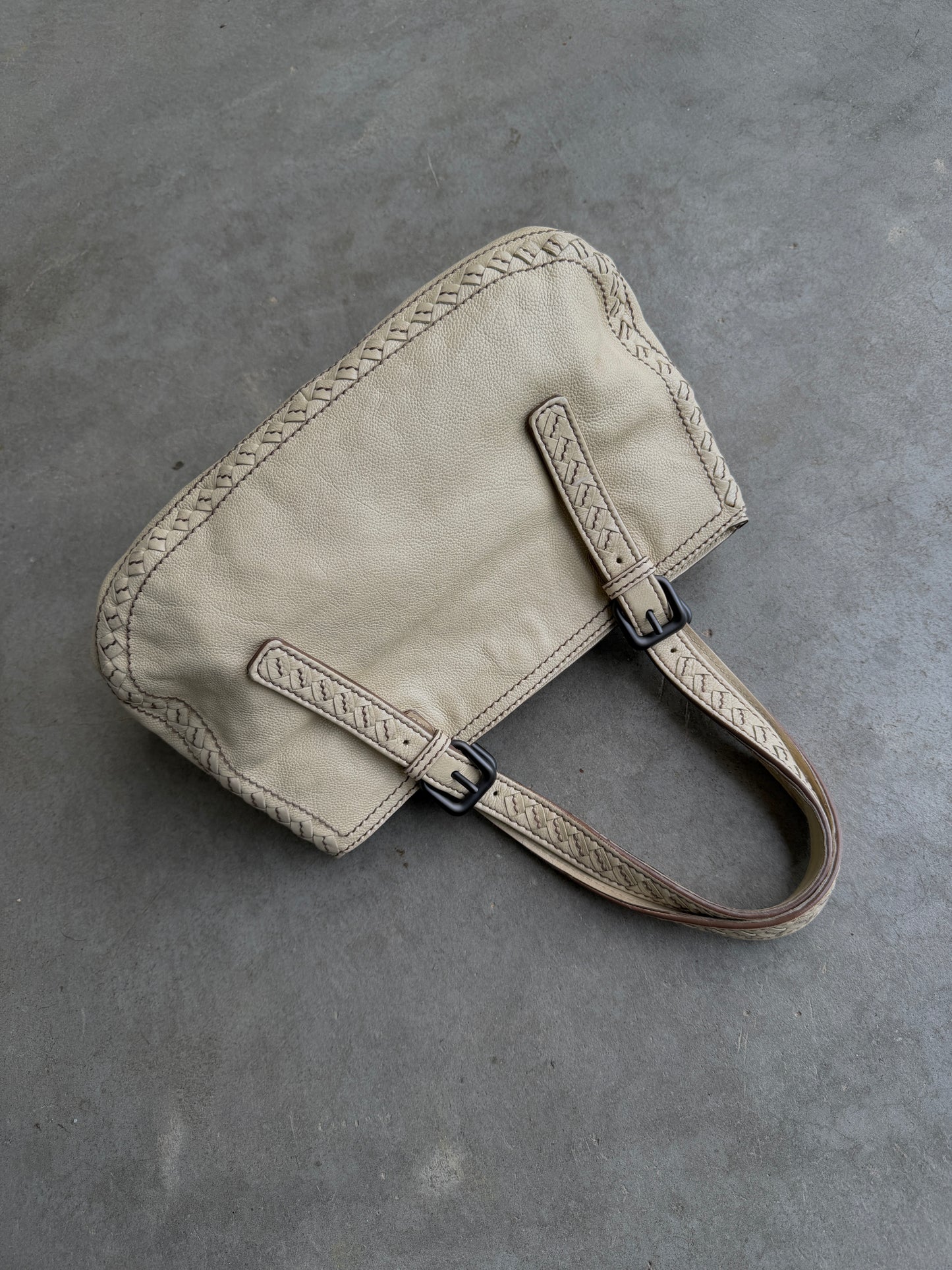Bottega Veneta Cream Leather Top Handle Bag