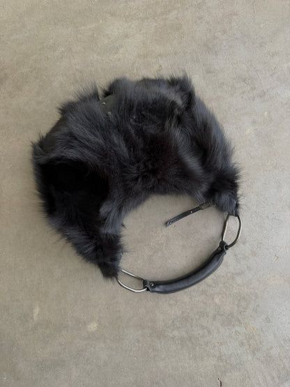 Blue Fox Fur Bag — Studded Leather Detail