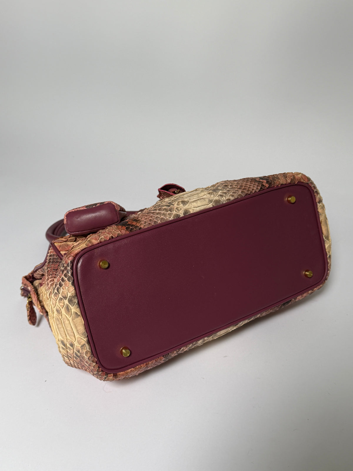 Python-Print Leather Bag with Padlock & Pouch