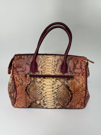 Python-Print Leather Bag with Padlock & Pouch