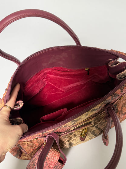 Python-Print Leather Bag with Padlock & Pouch