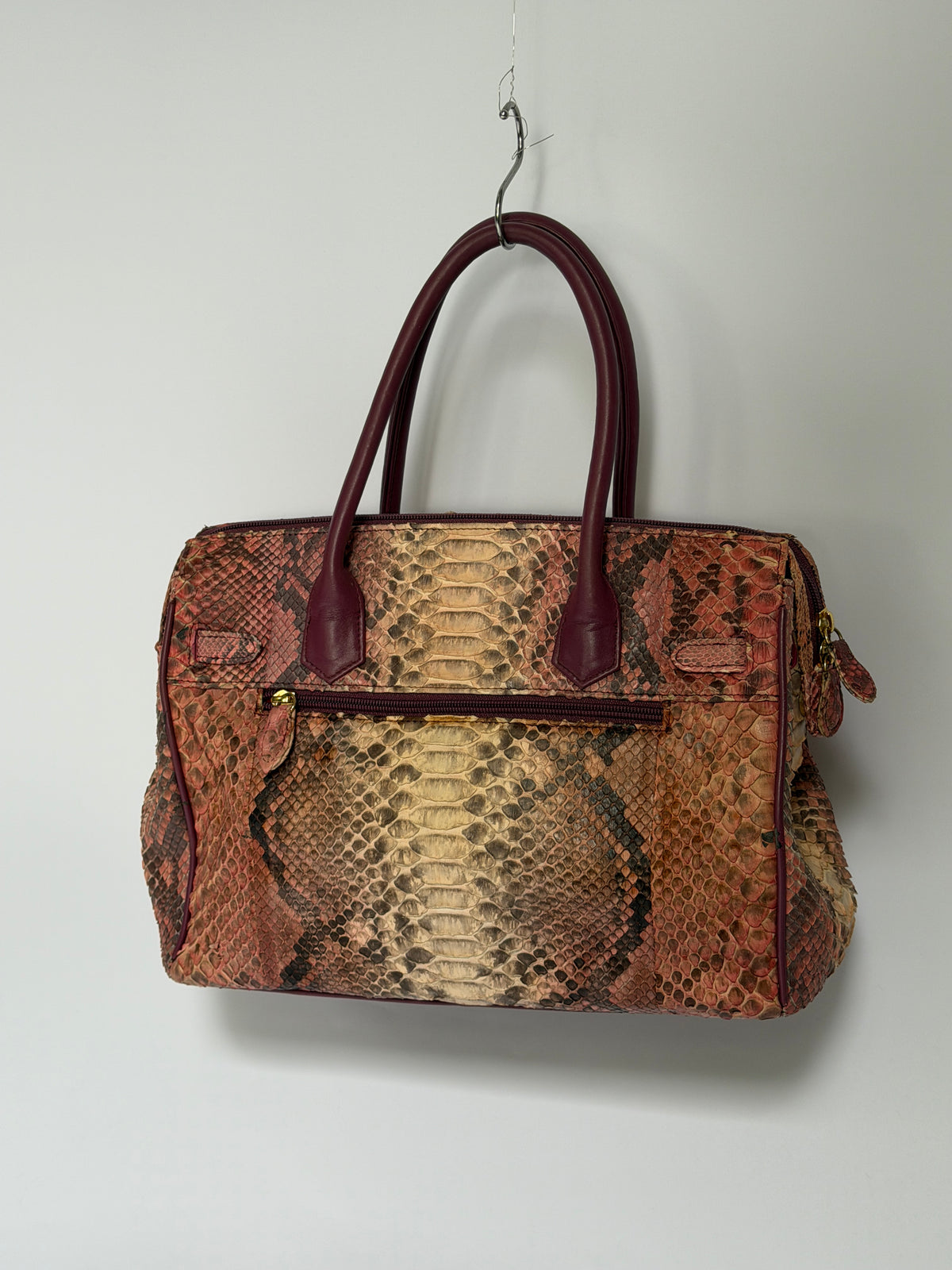 Python-Print Leather Bag with Padlock & Pouch