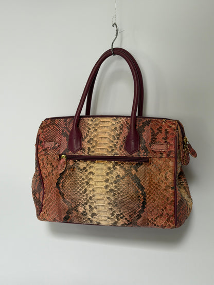 Python-Print Leather Bag with Padlock & Pouch