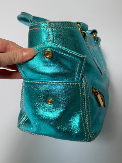 Metallic Aqua Leather Boogie Bag