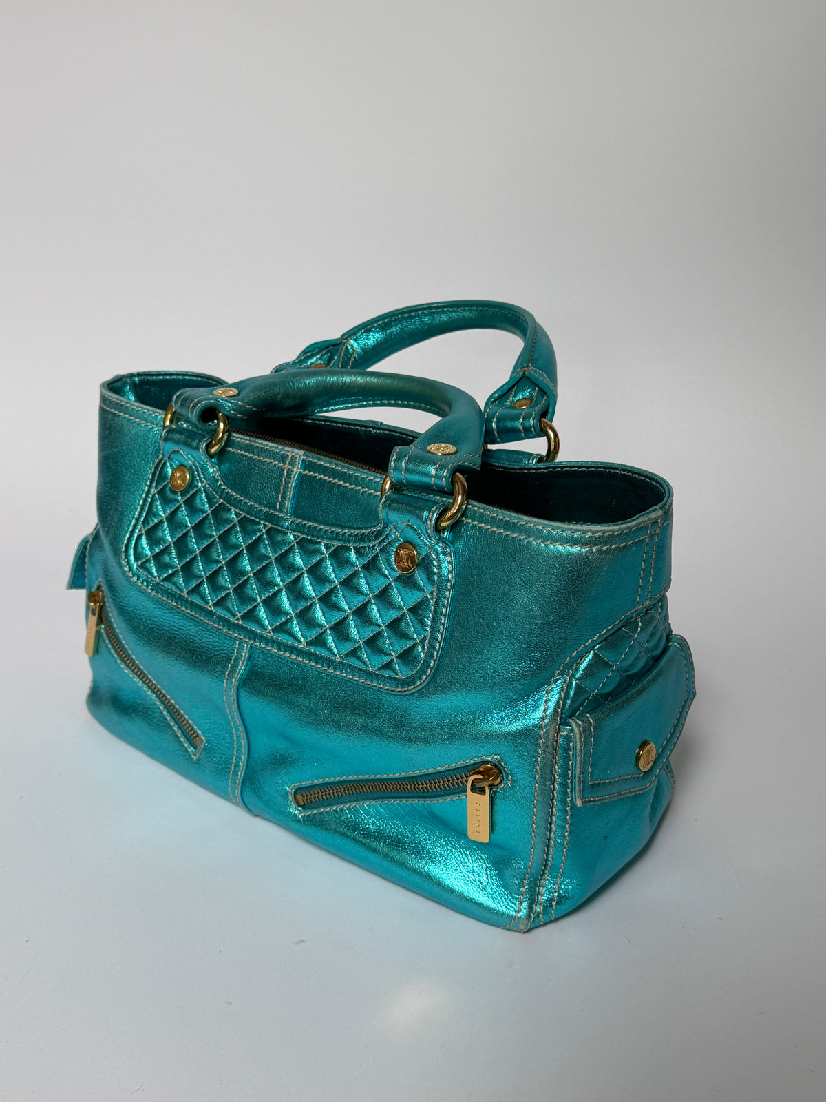 Metallic Aqua Leather Boogie Bag