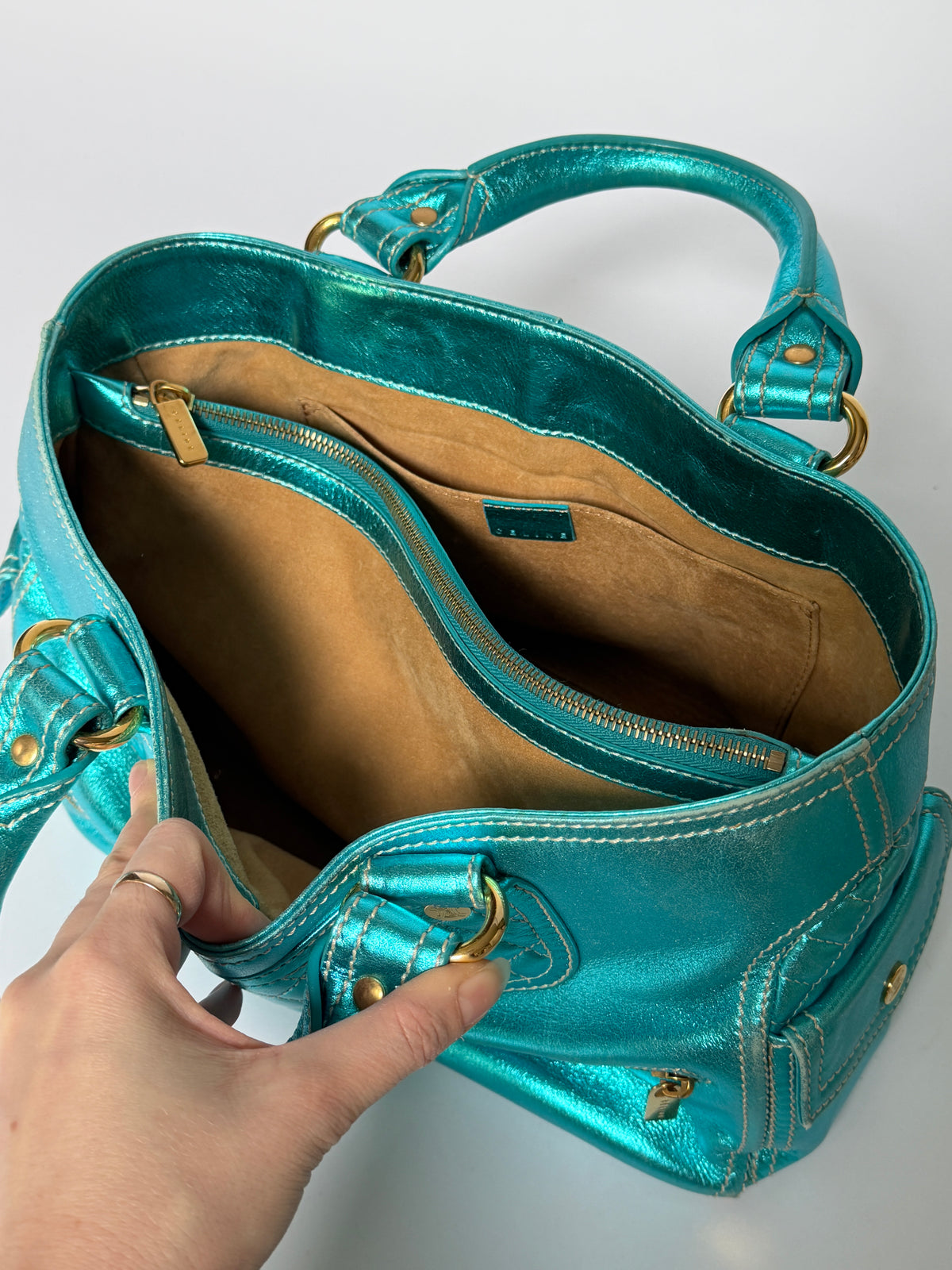 Metallic Aqua Leather Boogie Bag