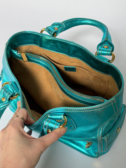 Metallic Aqua Leather Boogie Bag