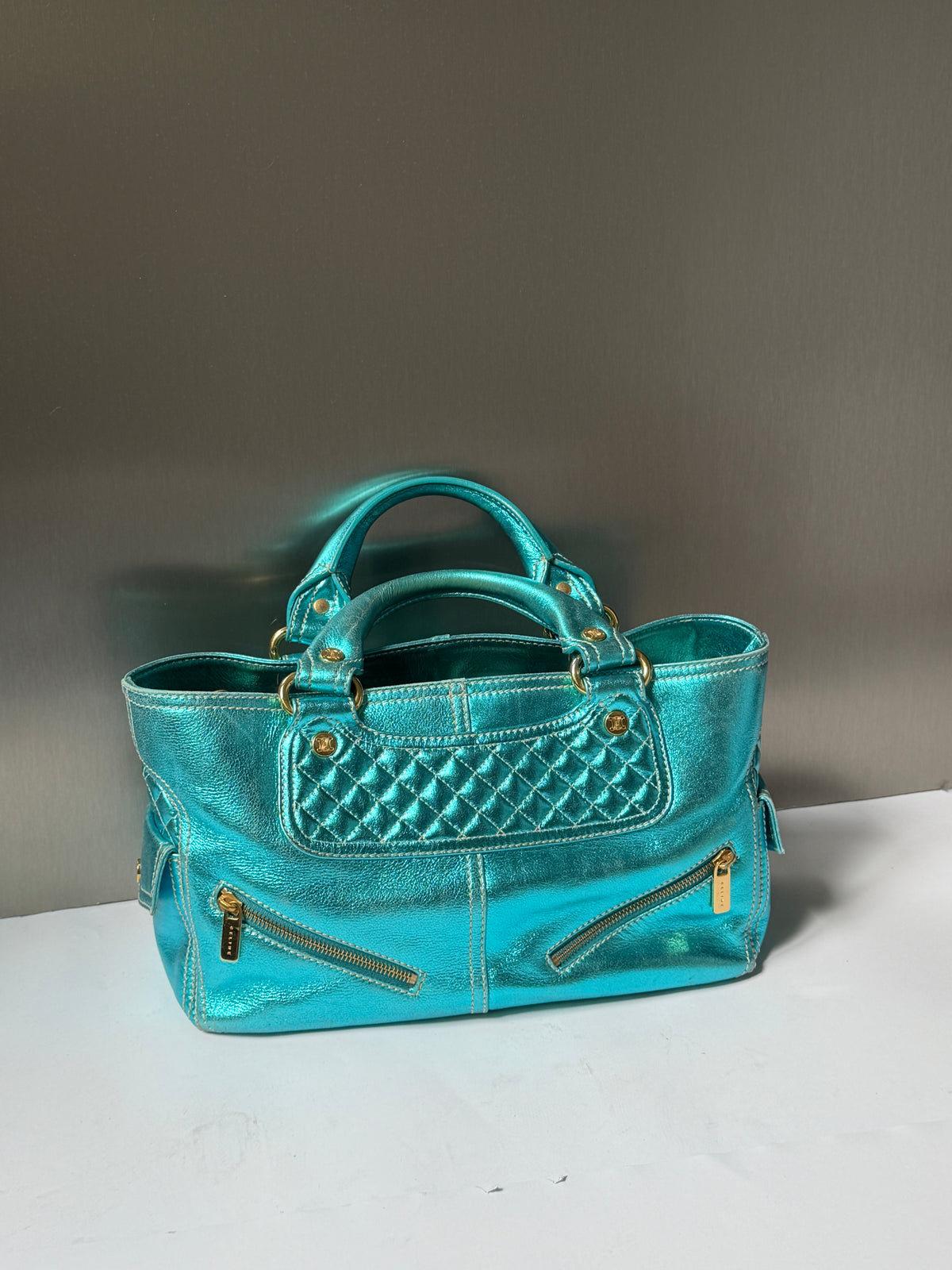 Metallic Aqua Leather Boogie Bag