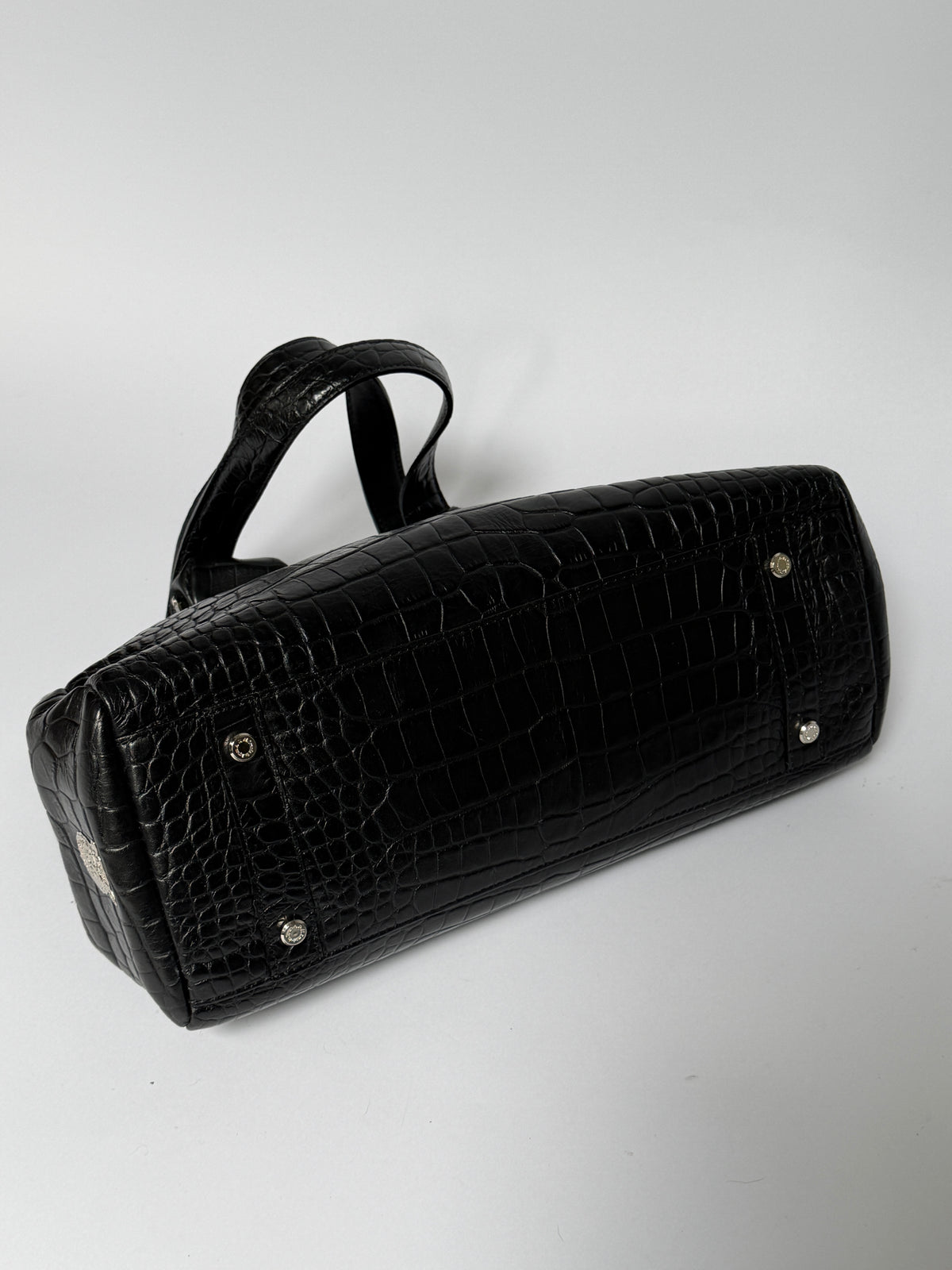 Black Croc-Embossed Tote Bag with Padlock & Coin Purse