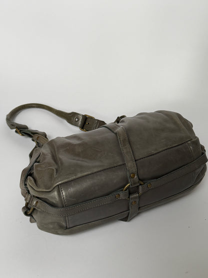 Greige Leather Shoulder Bag with O-Ring Detail