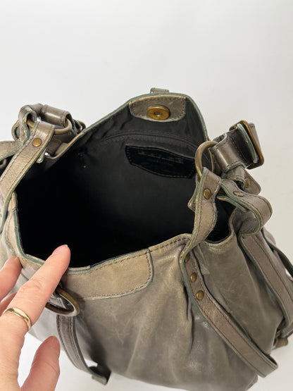 Greige Leather Shoulder Bag with O-Ring Detail