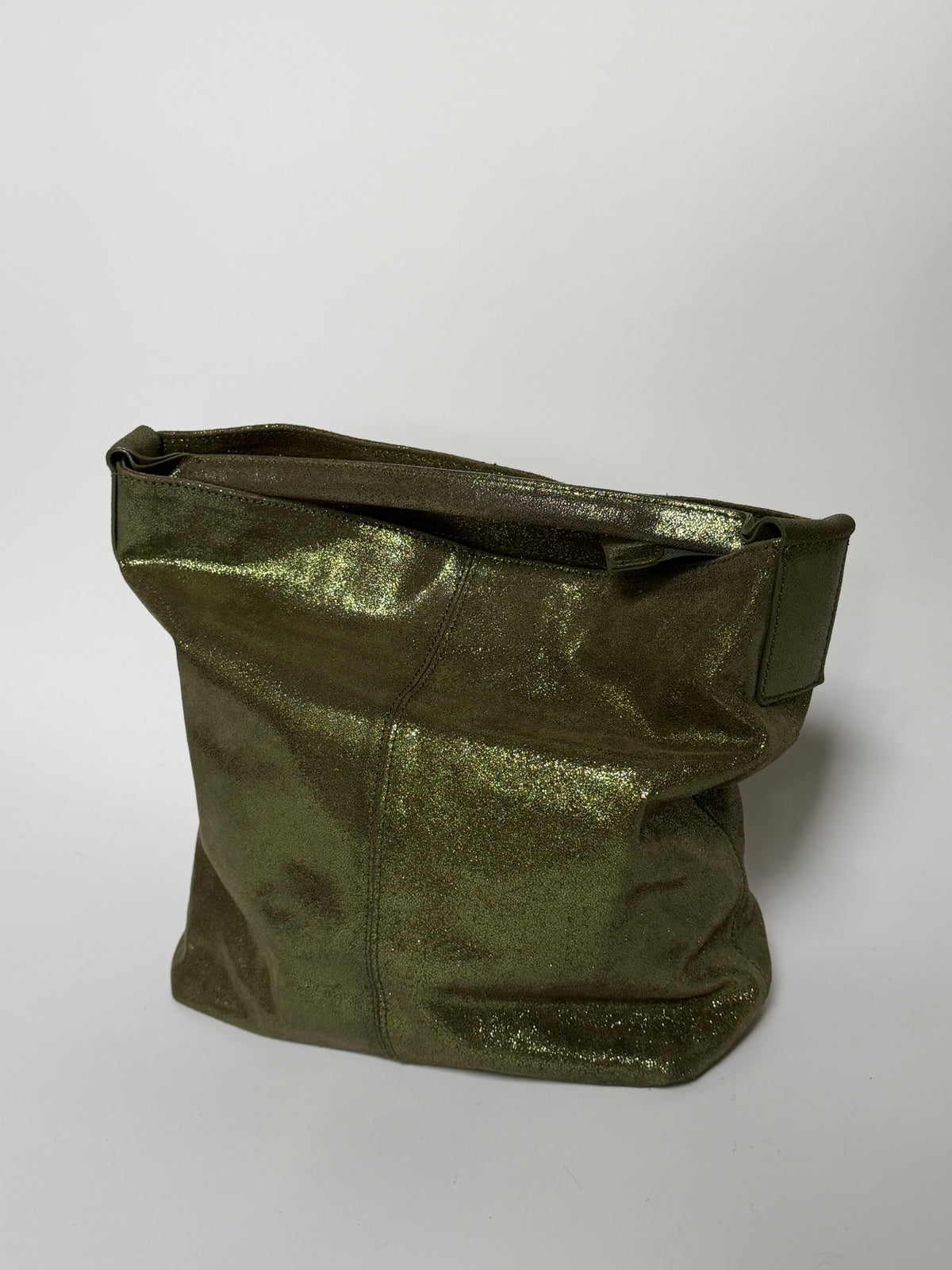 Green Metallic Shimmer Leather Tote Bag