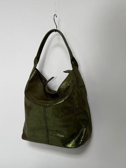 Green Metallic Shimmer Leather Tote Bag
