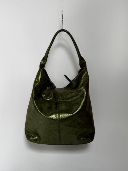 Green Metallic Shimmer Leather Tote Bag