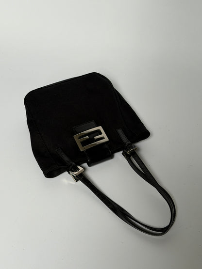 Small Black Mamma Bucket Bag with Silver Logo Buckle