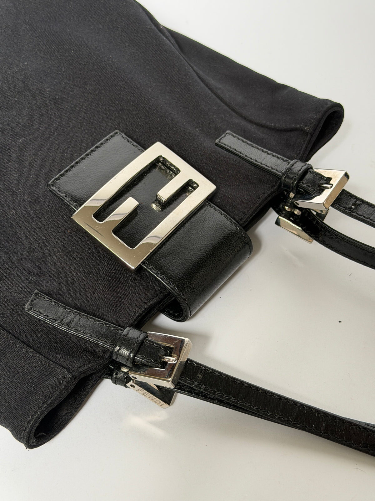 Small Black Mamma Bucket Bag with Silver Logo Buckle