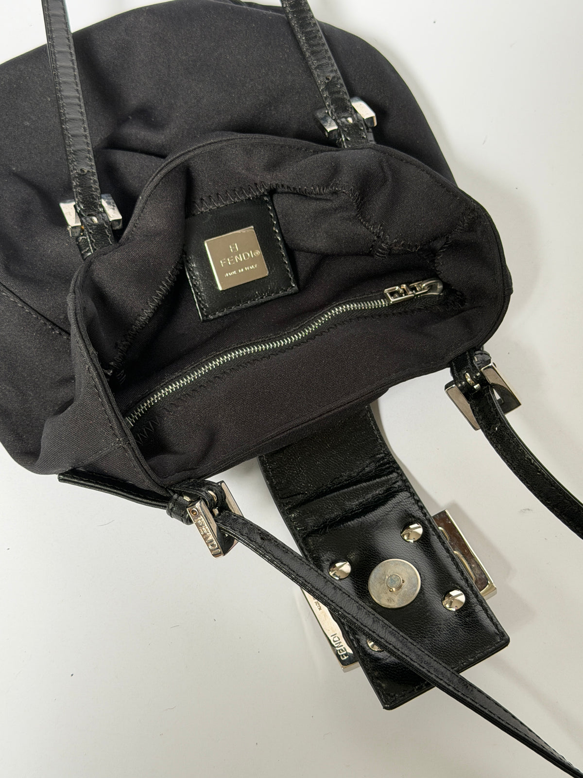 Small Black Mamma Bucket Bag with Silver Logo Buckle