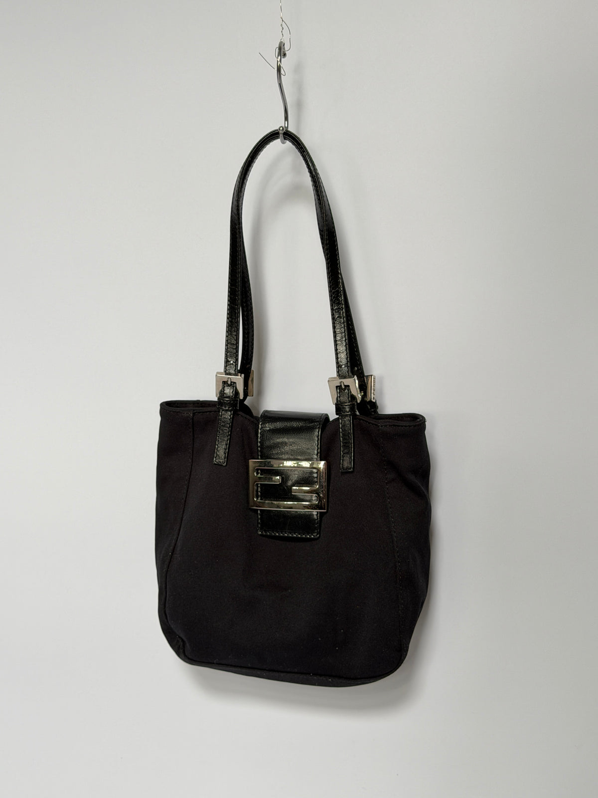 Small Black Mamma Bucket Bag with Silver Logo Buckle