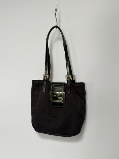 Small Black Mamma Bucket Bag with Silver Logo Buckle