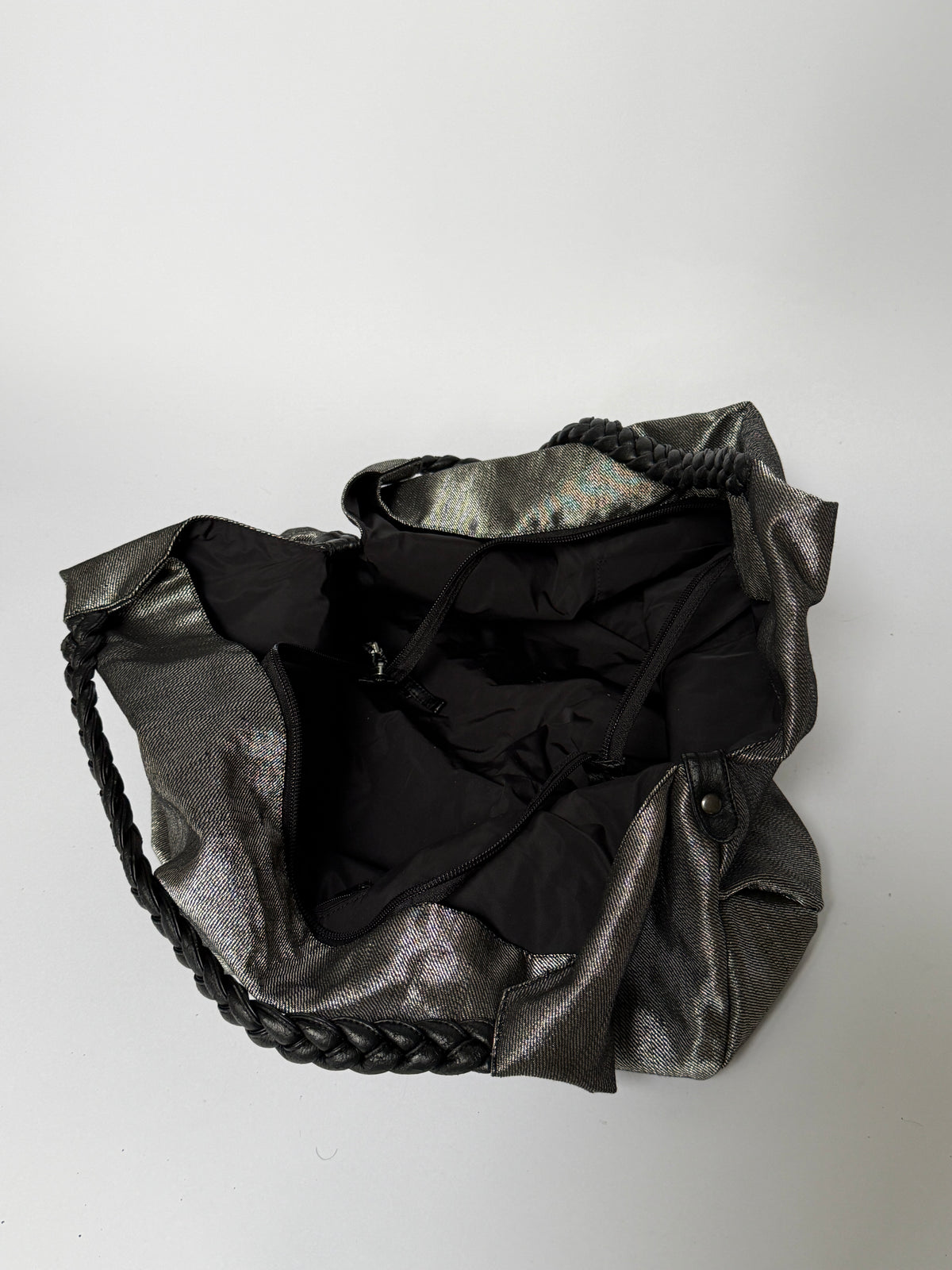 Metallic Fabric Tote with Braided Straps