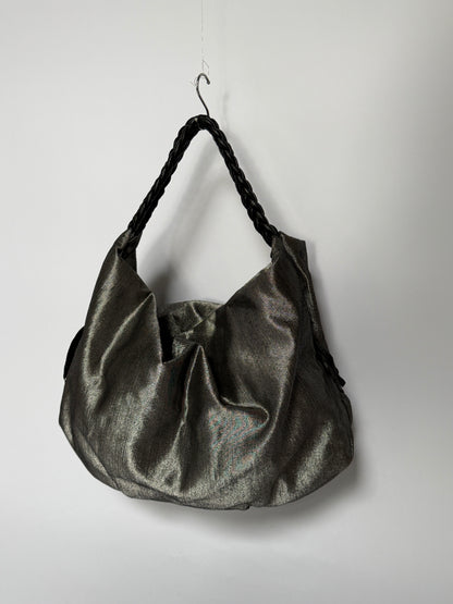 Metallic Fabric Tote with Braided Straps