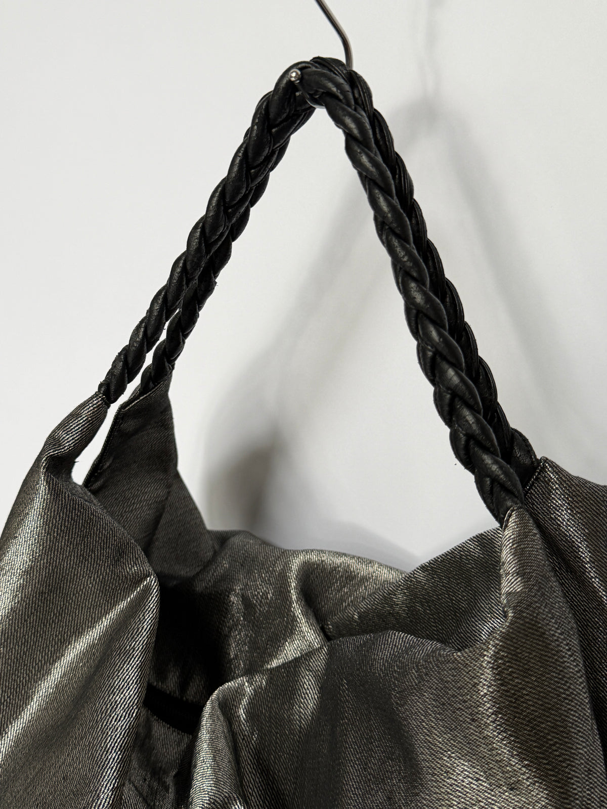 Metallic Fabric Tote with Braided Straps