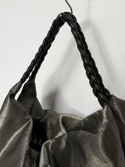 Metallic Fabric Tote with Braided Straps