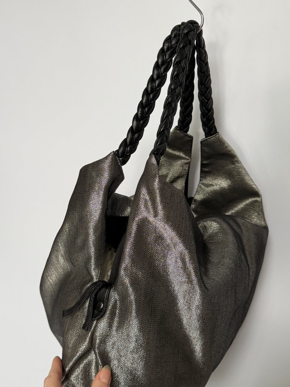 Metallic Fabric Tote with Braided Straps