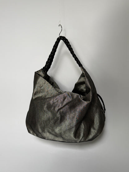 Metallic Fabric Tote with Braided Straps