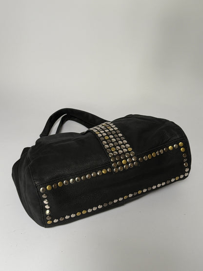 Black Studded Leather Tote Bag