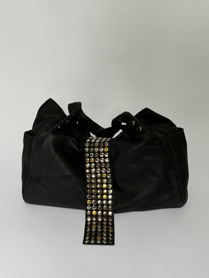 Black Studded Leather Tote Bag
