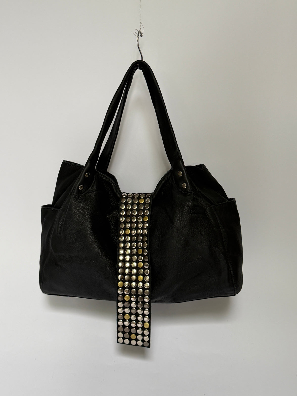 Black Studded Leather Tote Bag