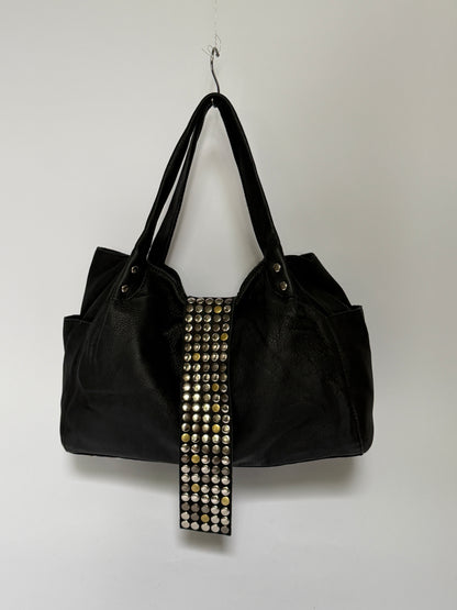 Black Studded Leather Tote Bag