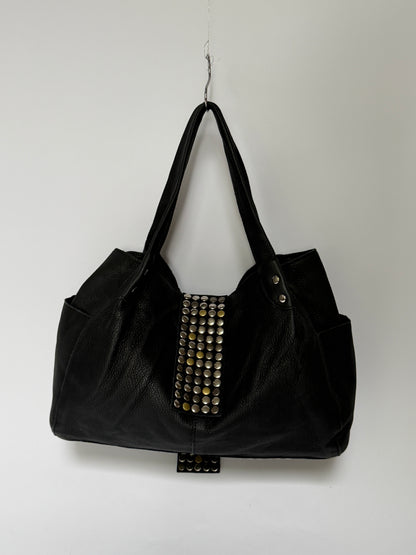Black Studded Leather Tote Bag