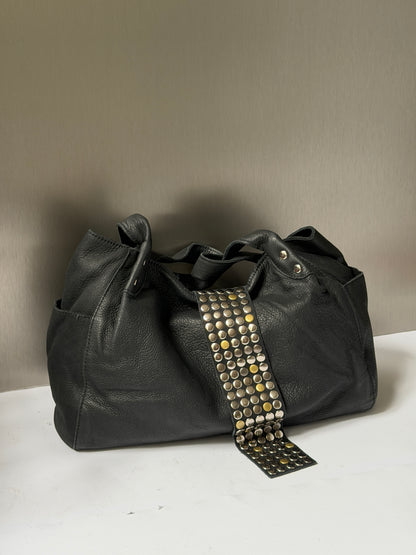 Black Studded Leather Tote Bag