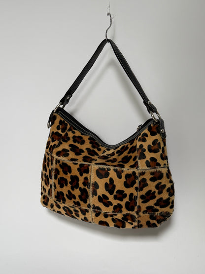 Leopard Print Patchwork Pony Hair Shoulder Bag